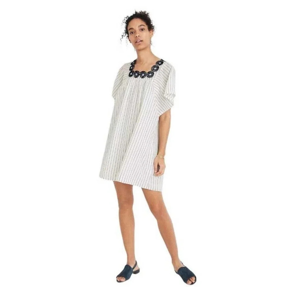 Madewell Embroidered Butterfly Dress in Stripe Size M S0576